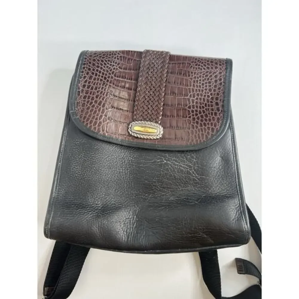 Brighton Backpack Purse Leather Two Tone Brown Black